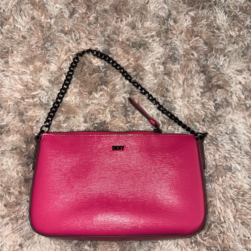 DKNY Hot Pink Wristlet with Black Chain Handle